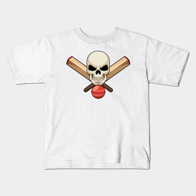 Skull at Cricket with Cricket bat Kids T-Shirt by Markus Schnabel